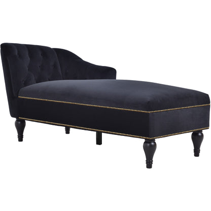 Velvet Chaise Lounge, Button Tufted Right Arm Facing Lounge Chair With Nailhead Trim For Living Room - Black