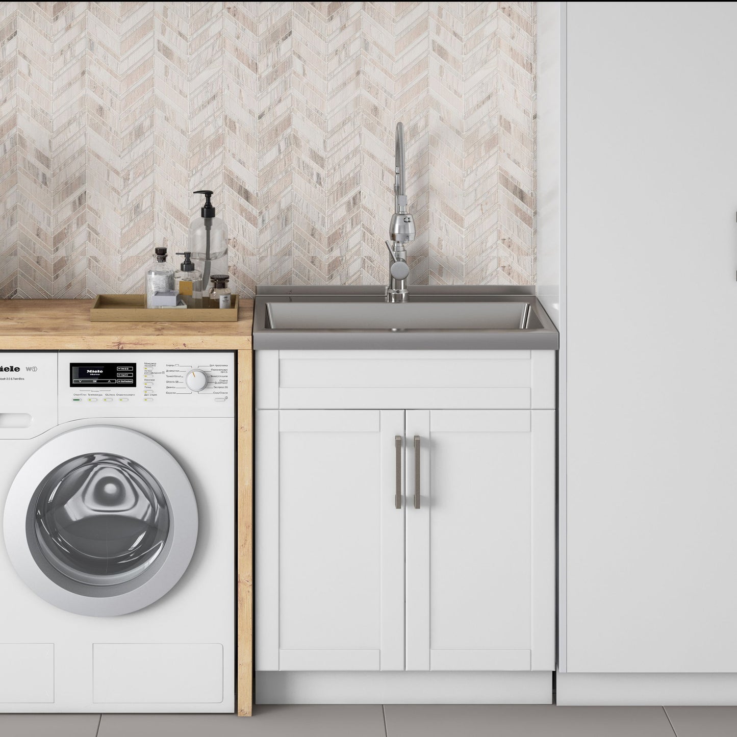 Hennessy - Deluxe Laundry Cabinet With Faucet And Stainless Steel Sink