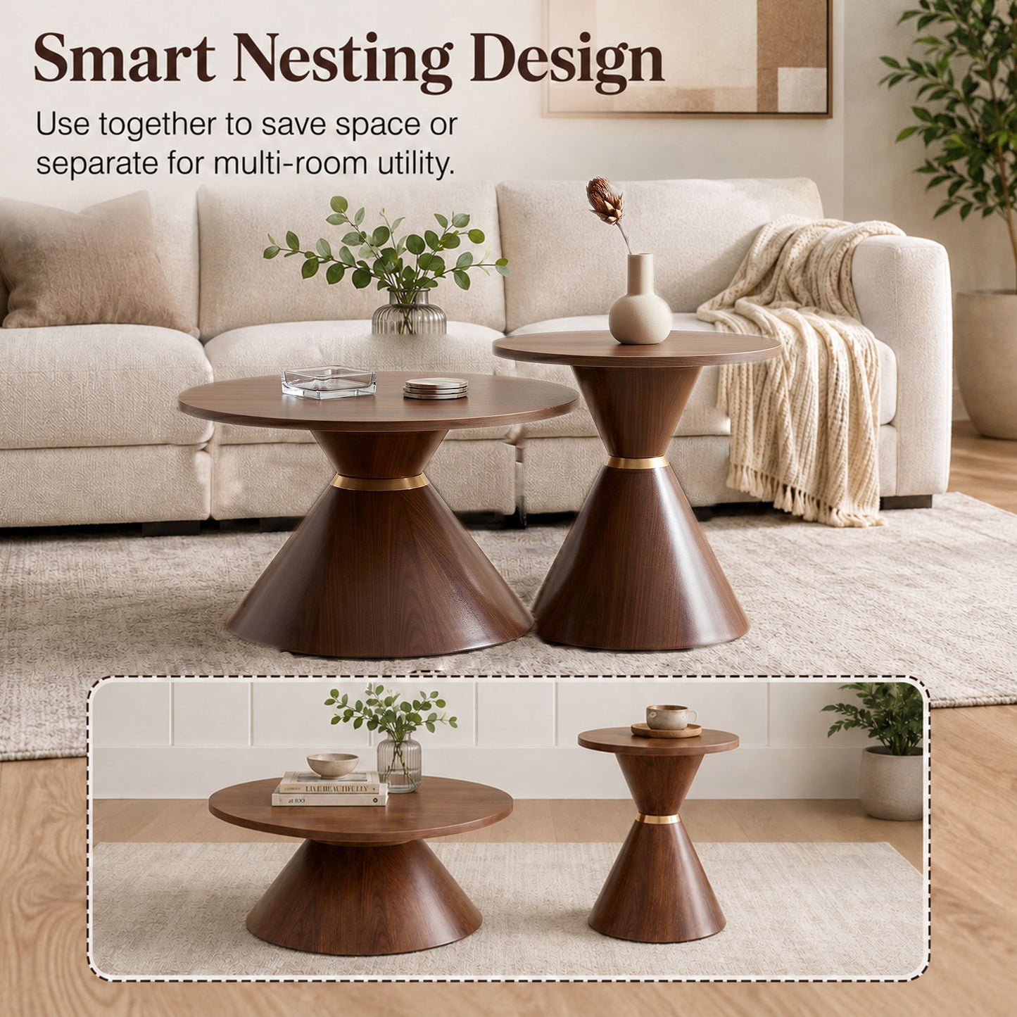 2 Piece Round Coffee Table Set For Living Room