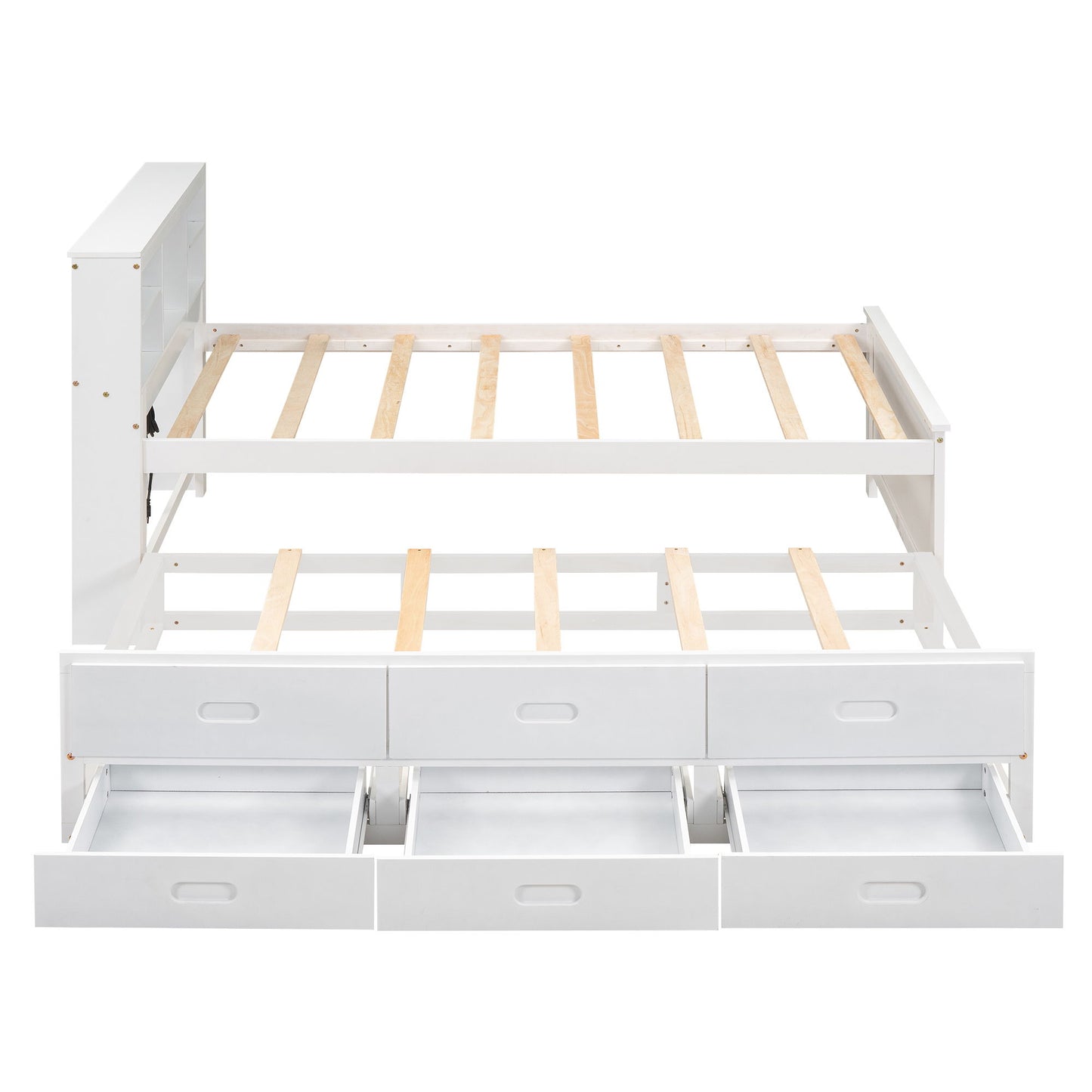 Platform Bed With Storage Headboard, USB, Trundle And 3 Drawers