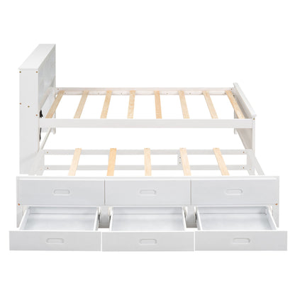 Platform Bed With Storage Headboard, USB, Trundle And 3 Drawers
