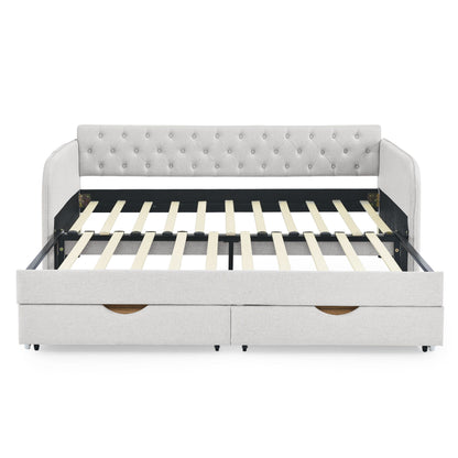 Daybed With Trundle And Storage Drawers, Flat Arms With Pocket