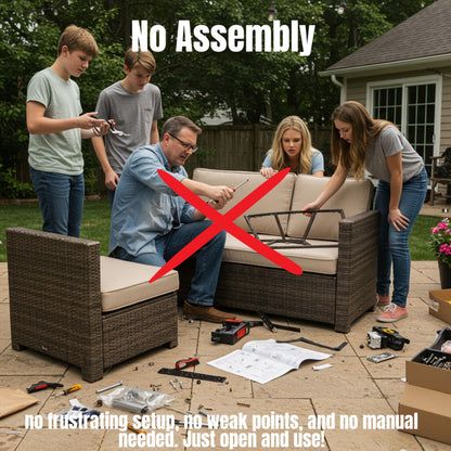 Outdoor Rattan Wicker Seating Set With Cushions 2 Person Patio Furniture - Espresso / Gray