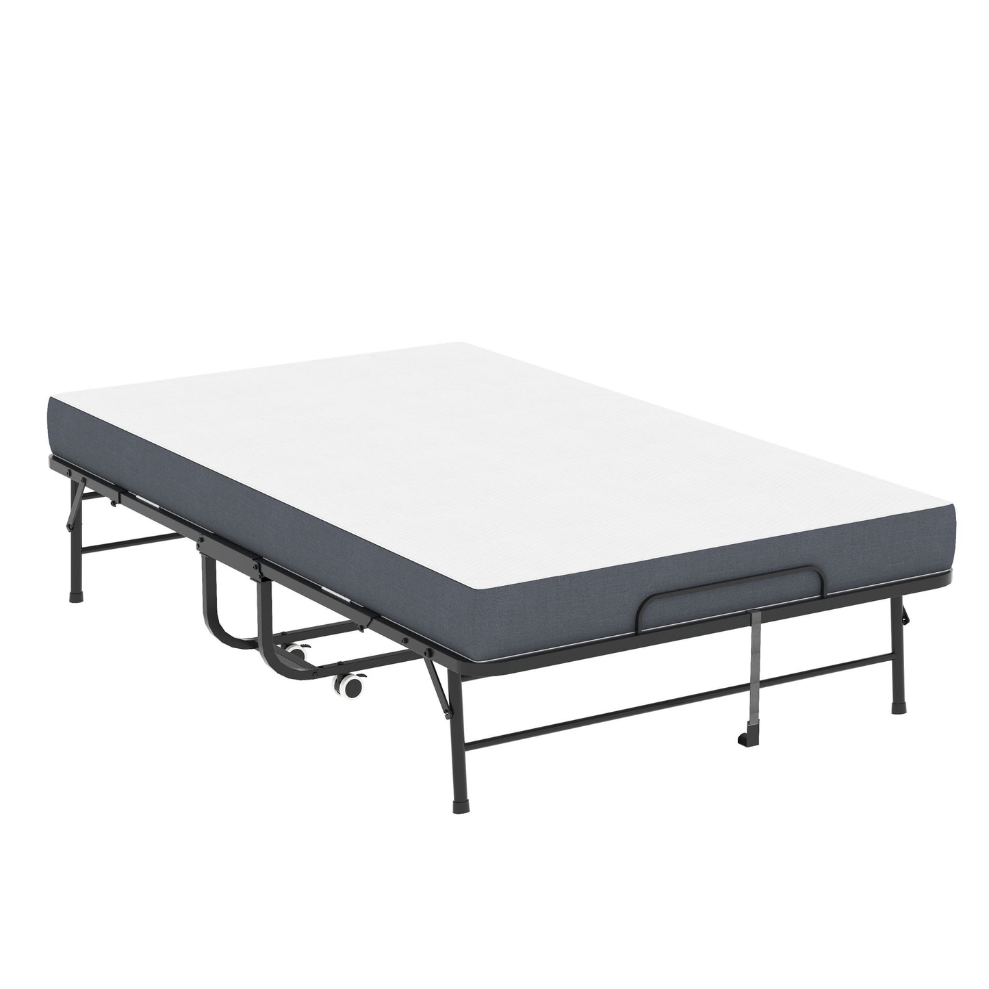 Twin Wide Folding Bed For Tall People, Extra Long & Wide Rollaway With Memory Foam, Heavy-Duty - Black