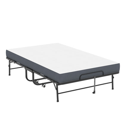 Twin Wide Folding Bed For Tall People, Extra Long & Wide Rollaway With Memory Foam, Heavy-Duty - Black