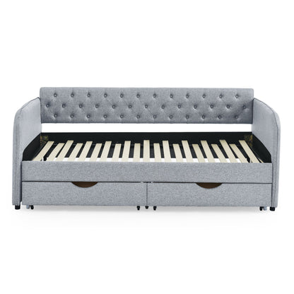 Daybed With Trundle And Storage Drawers, Flat Arms With Pocket