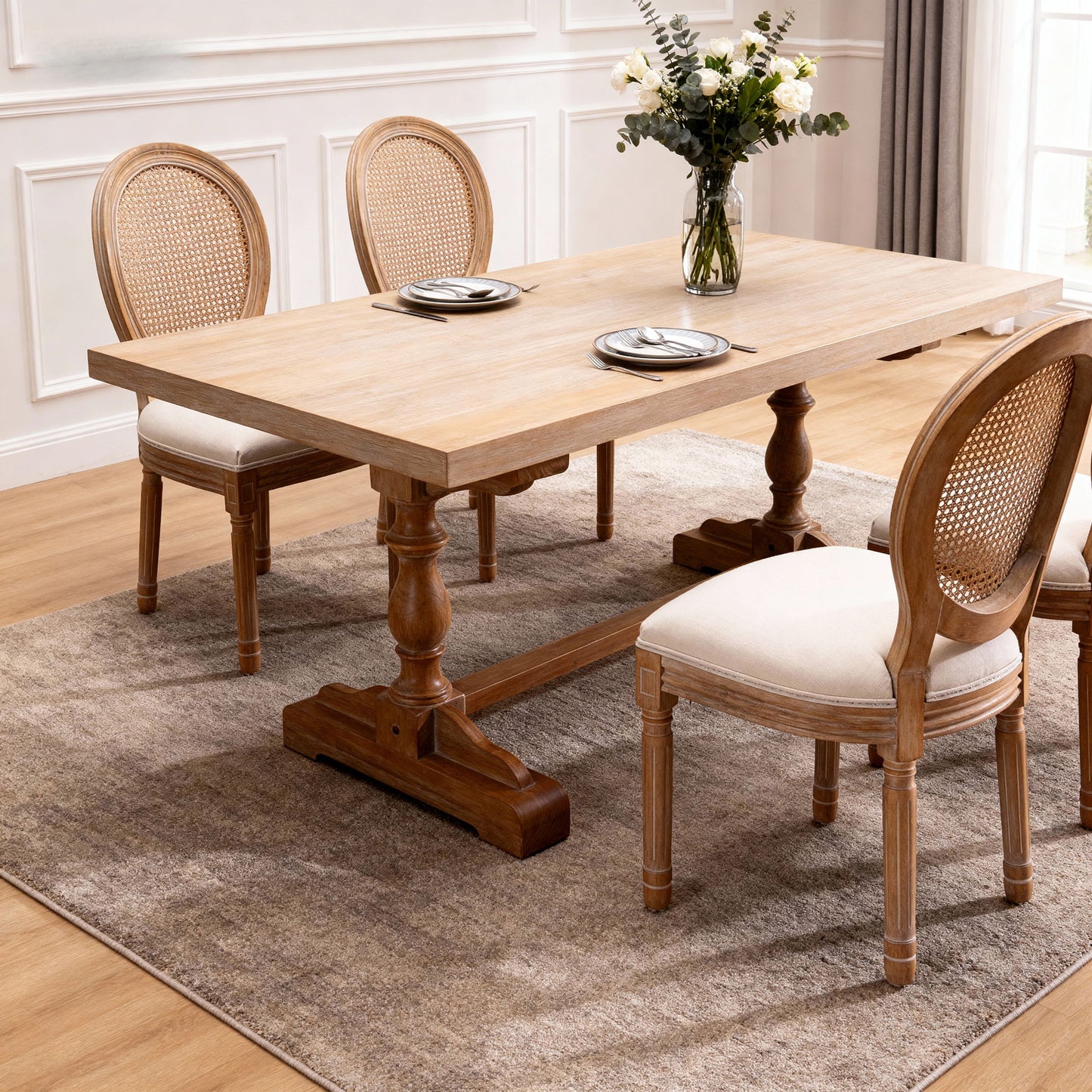Dining Chairs, Upholstered With Round Back (Set of 2) - Beige
