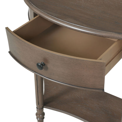 Half Moon Console Table With Drawer & Shelf For Living Room - Walnut