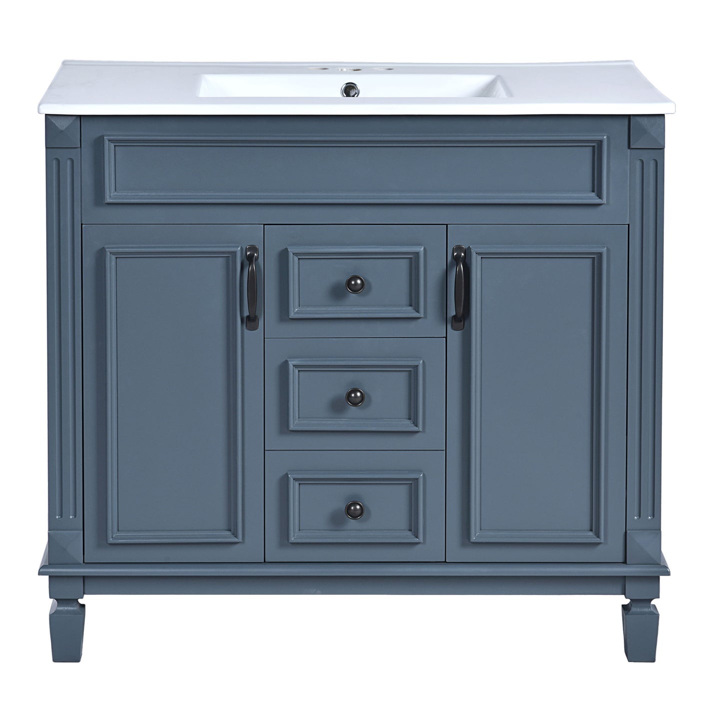 Bathroom Vanity With Top Sink, Mirror Cabinet, 2 Soft Closing Doors & 2 Drawers