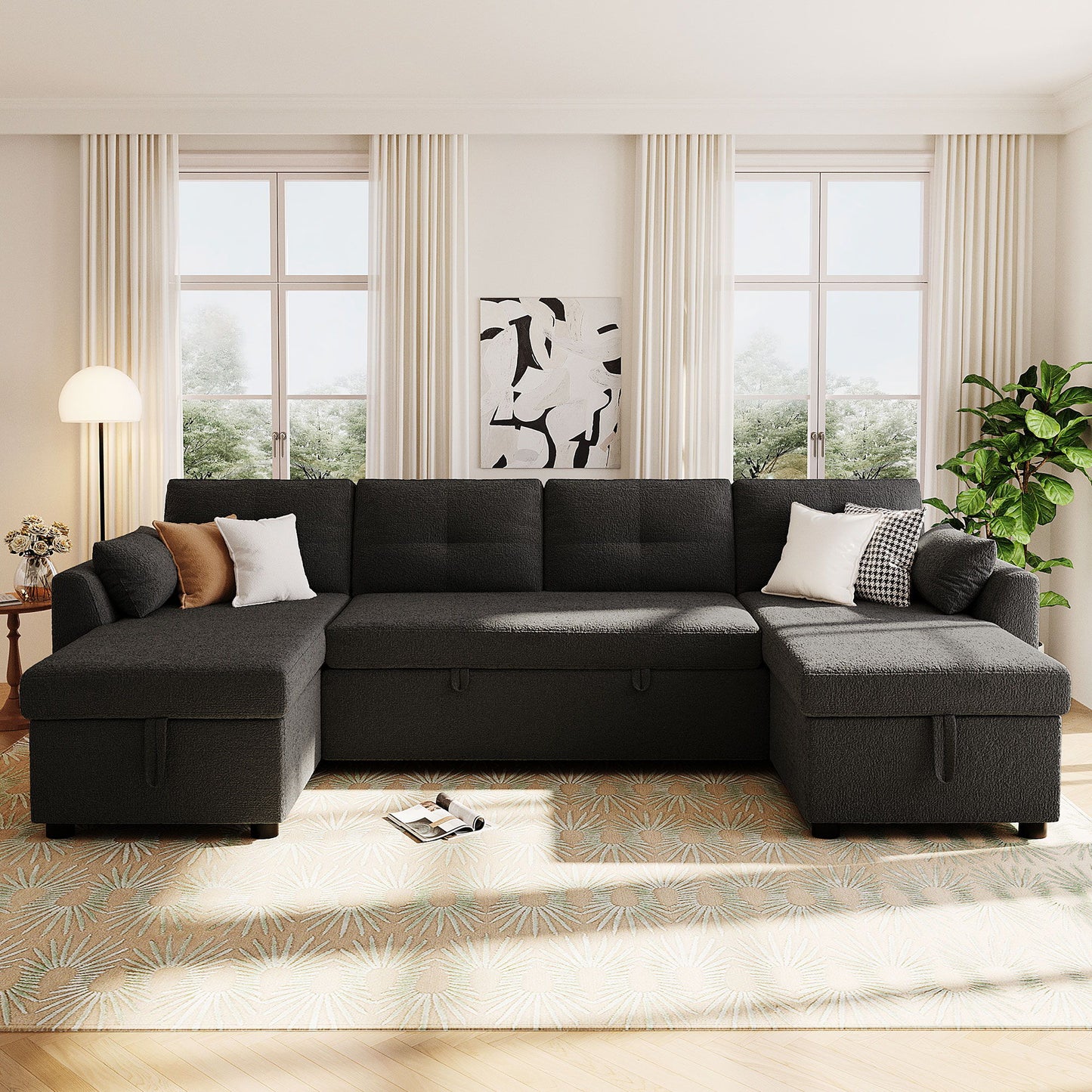 U-Shaped Sectional Sofa Bed With Storage And USB Ports