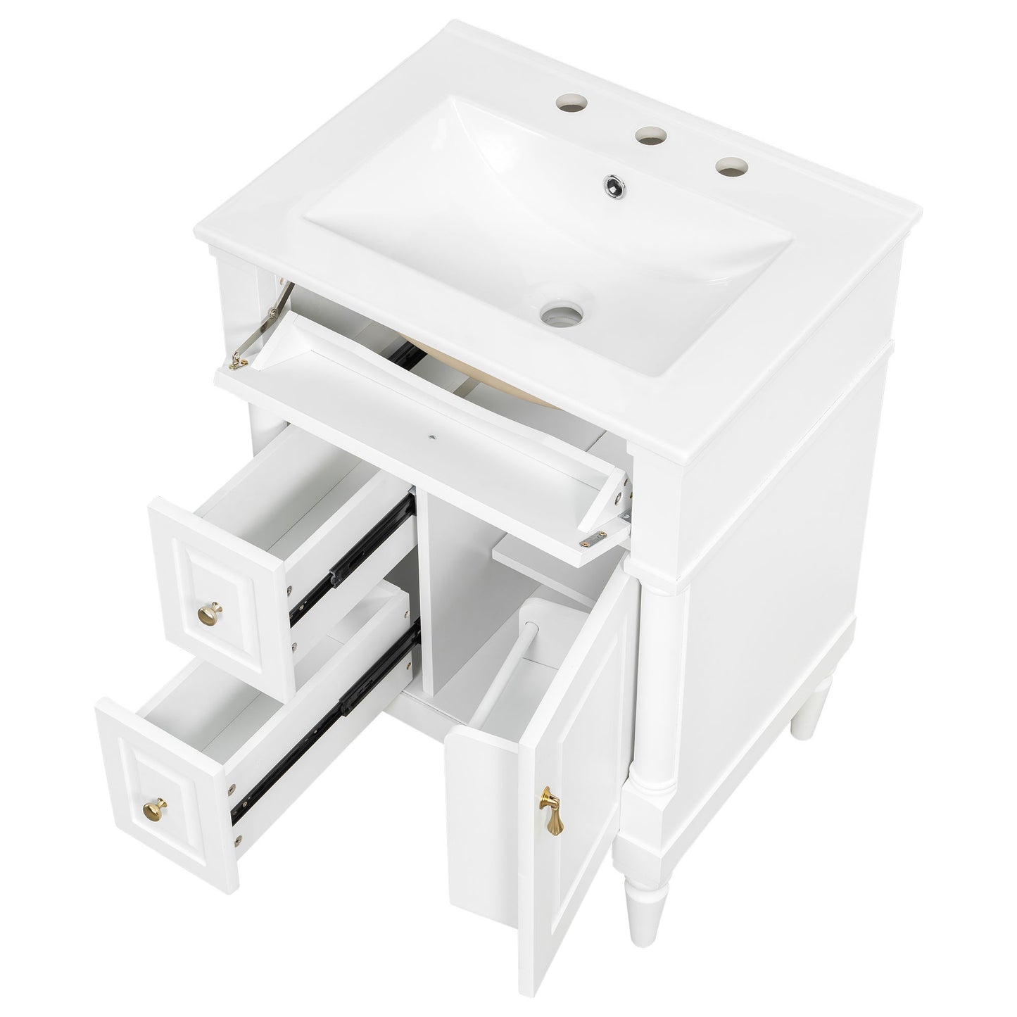 Freestanding Bathroom Vanity With Sink, Adjustable Shelf & Flip Drawer
