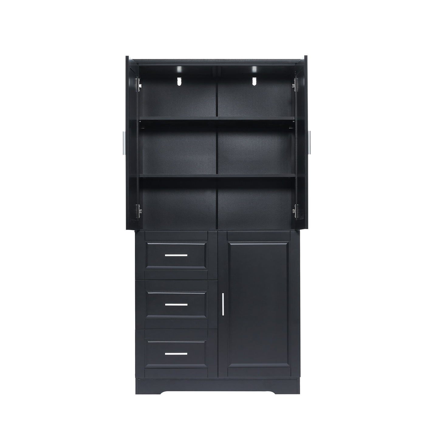 Tall Wide Storage Cabinet With Doors, 3 Drawers