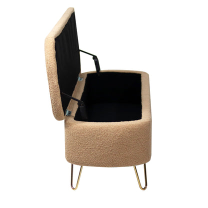 Storage Ottoman Bench For End Of Bed Legs, Modern Camel Faux Fur Entryway Bench Upholstered Padded With Storage For Living Room Bedroom