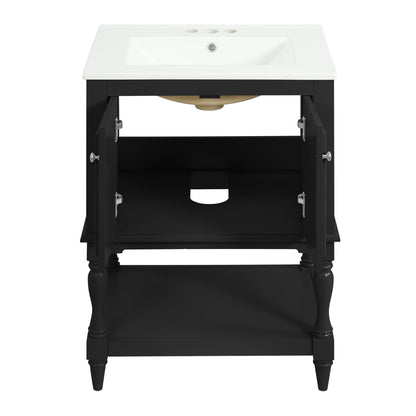 Modern Bathroom Vanity With Sink, Rectangular Cabinet With Open Shelf And Closed Storage