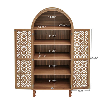 Tall Kitchen Pantry Cabinet With Hollow Carved Doors Adjustable Shelves Versatile Storage Cabinet For Kitchen - Walnut