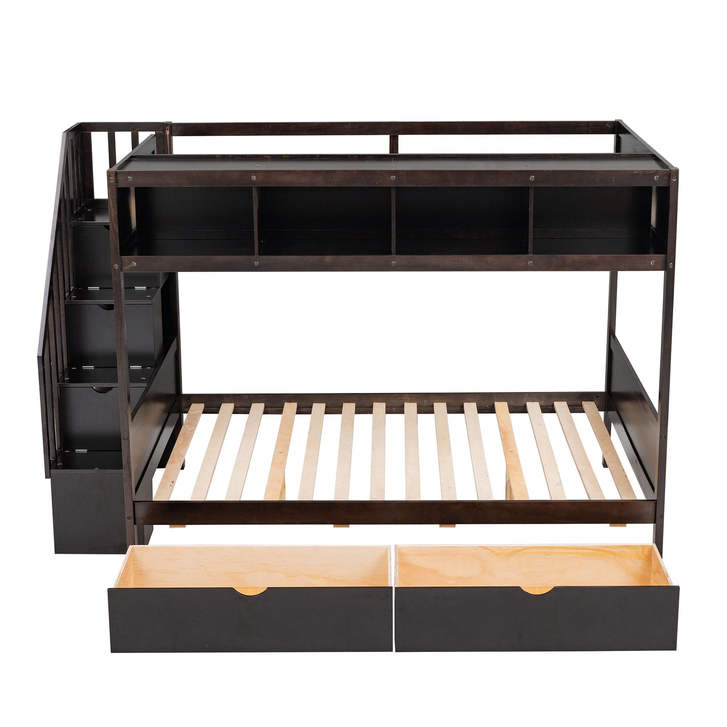 Bunk Bed With Shelfs, Storage Staircase And 2 Drawers
