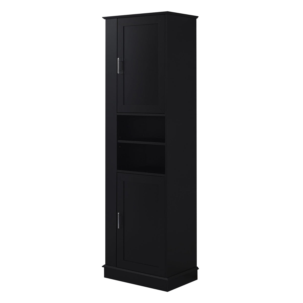 Tall Freestanding Bathroom Storage Cabinet With Adjustable Shelves And Side Hooks Board, Rectangle Design
