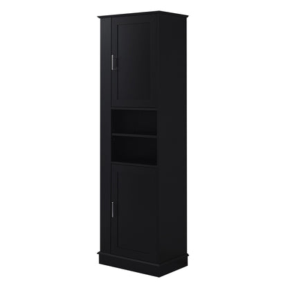 Tall Freestanding Bathroom Storage Cabinet With Adjustable Shelves And Side Hooks Board, Rectangle Design