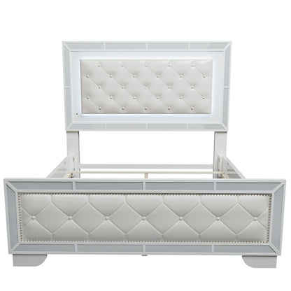 Eastern King Size Bed With LED Lights And Mirror Trim - Cream / Ivory