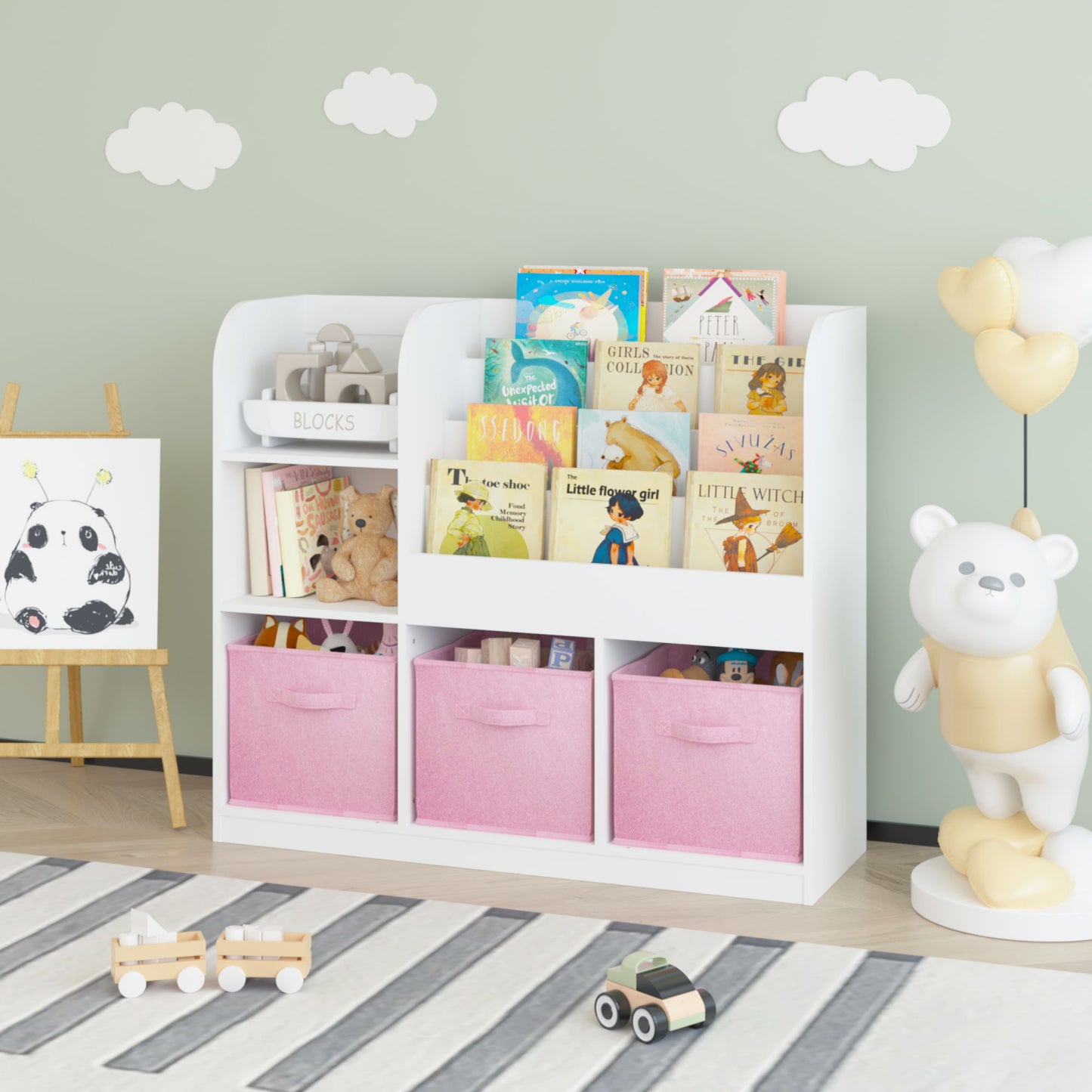 Bookcase And Bookshelf With 3 Collapsible Drawers, Multifunctional Display Stand