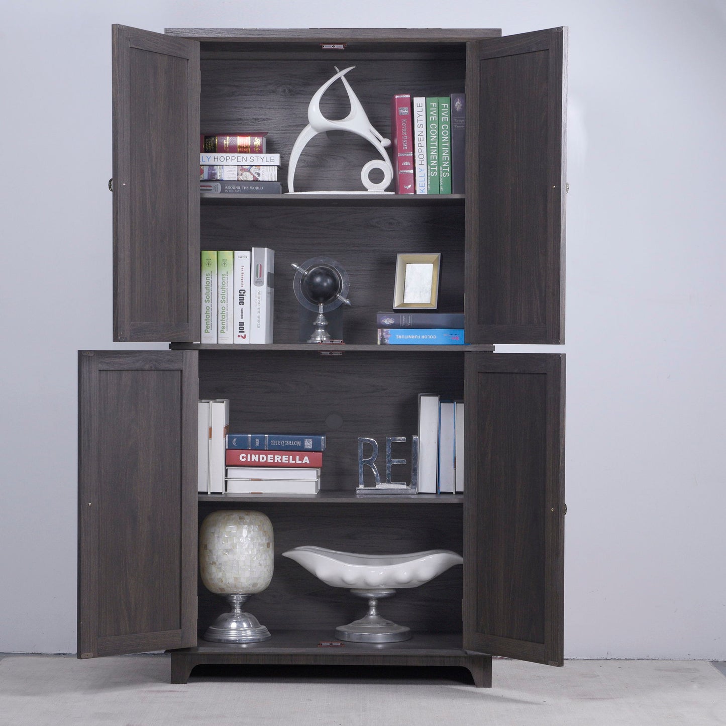 Modern Sideboard Buffet With 4 Mirrored Doors, Adjustable Shelves