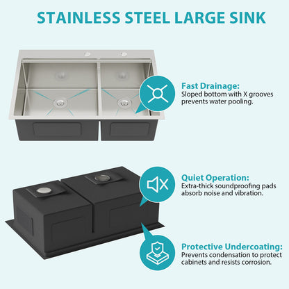 Topmount, Drop In Double Bowl Kitchen Sink