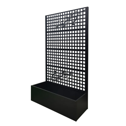 Planter Box With Trellis, Outdoor Raised Garden Bed With Privacy Screen Lattice Panels For Patio - Black