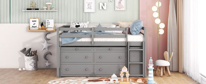 Loft Bed With Retractable Writing Desk And 4 Drawers, With Lateral Portable Desk And Shelves