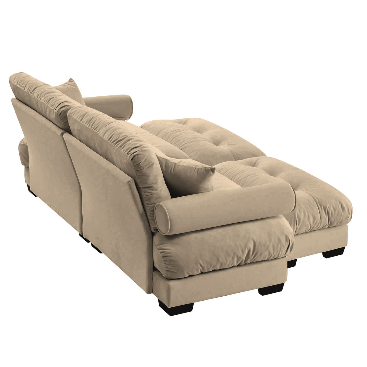 Modern Sectional Sofa With Ottoman, Round Bolster Armrests, Waist And Throw Pillows