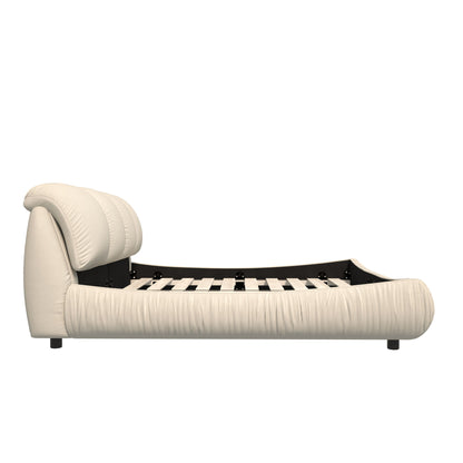 Luxury Upholstered Platform Bed With Oversized Padded Backrest And Solid Wood Frame