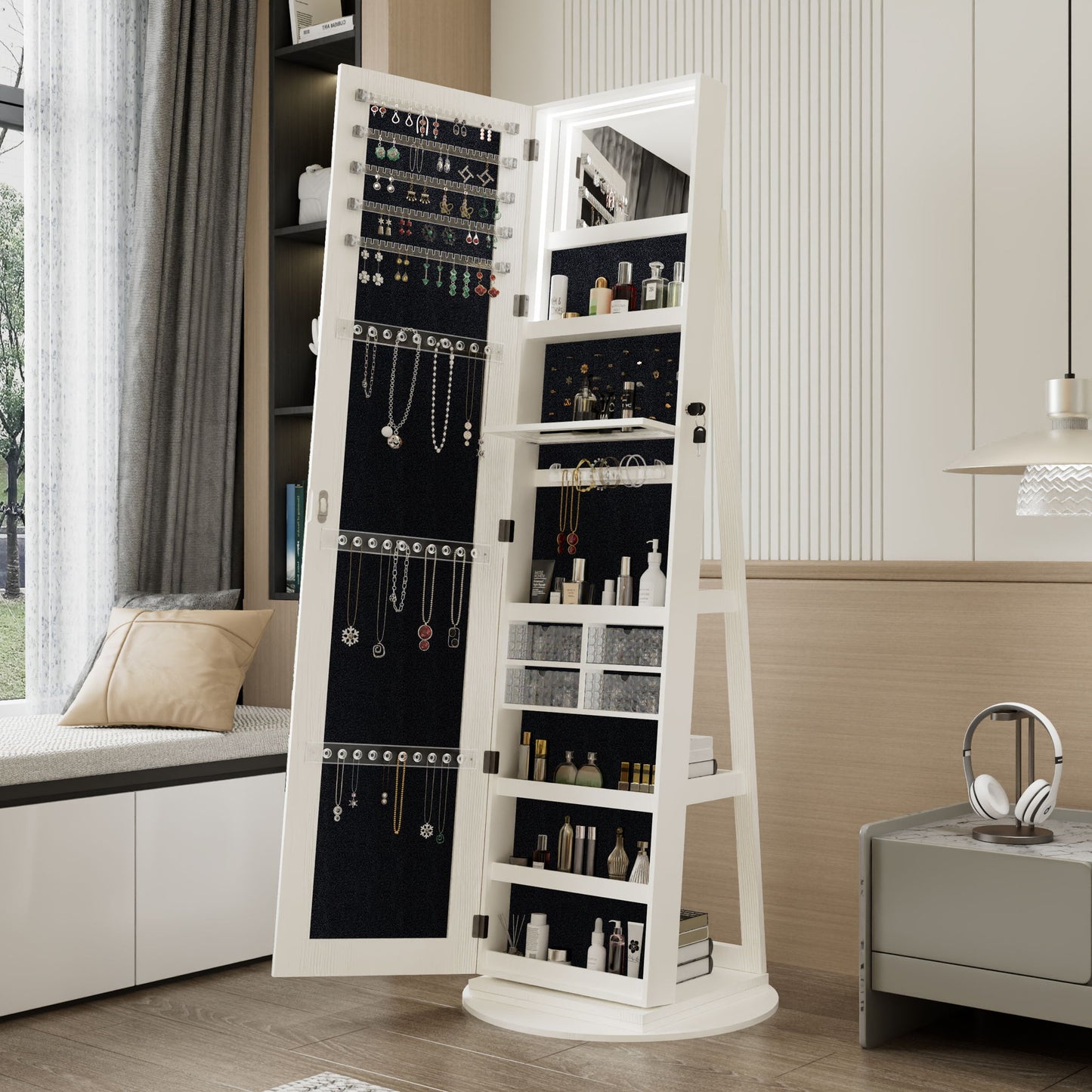 Swivel Jewelry Cabinet With Full Length Mirror