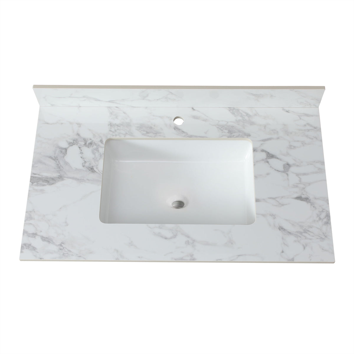 Elegant Bathroom Vanity Top With Rectangular Ceramic Sink And Backsplash