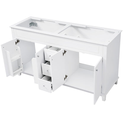 Bathroom Vanity Cabinet Only, 3 Drawers & 4 Doors & Double Layer Shelves - White