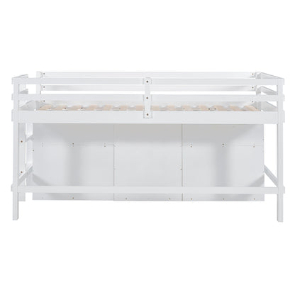 Loft Bed With 4 Drawers, Underneath Cabinet And Shelves