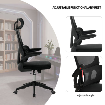 High Back Ergonomic Swivel Rolling Office Chair With Tilt Function, 3D Headrest, Lumbar Support - Black