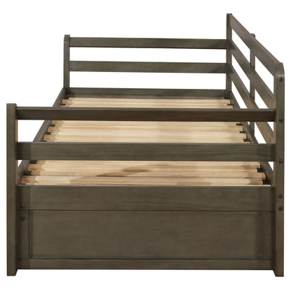 Twin Long 2 Drawer Daybed With Extendable Trundle, Storage Drawers, Fits Standard Mattress - Gray