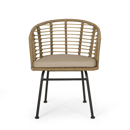 Randy - Modern Wicker Chair With Water Resistant Cushions - Brown / Beige