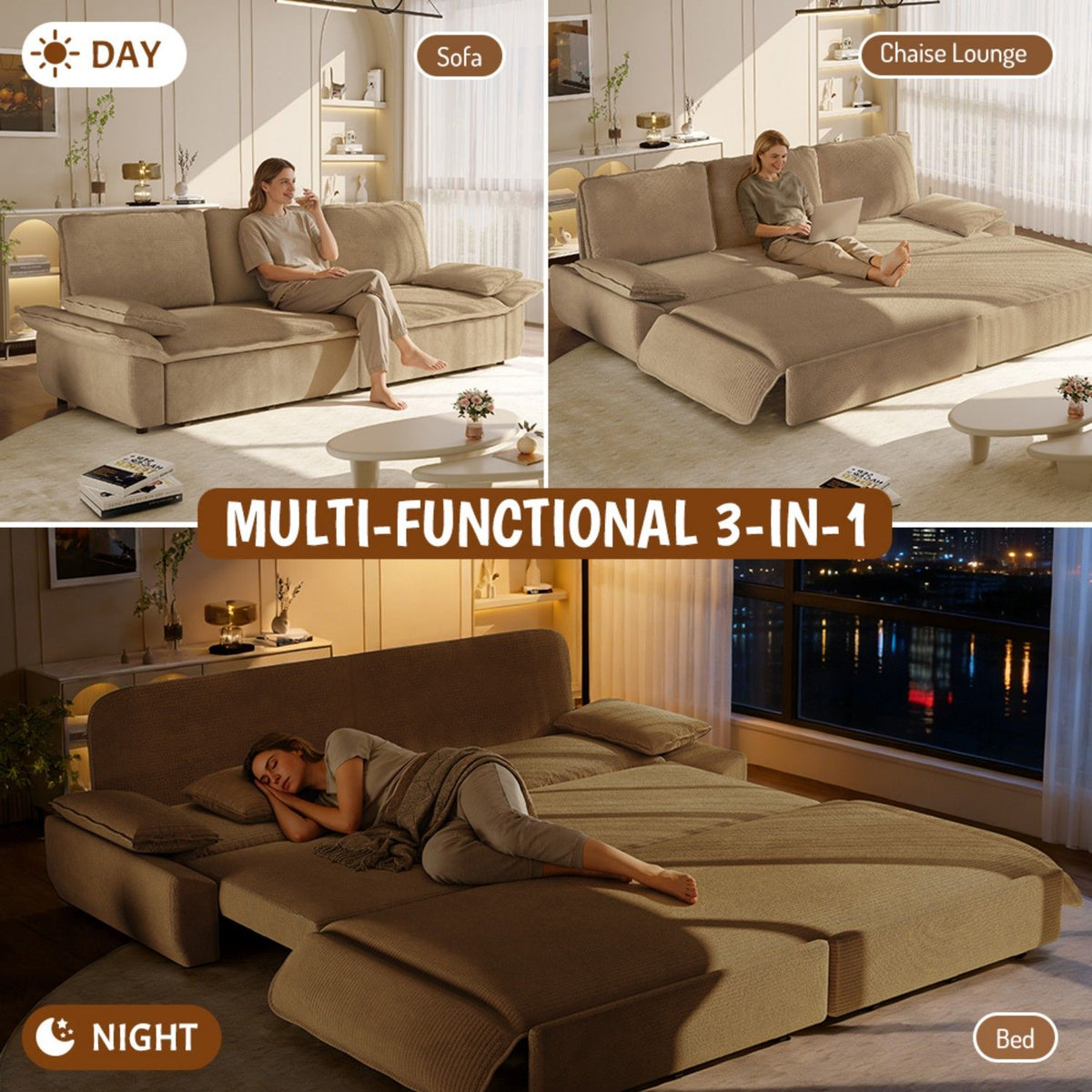 King Size Pull Out Sofa Bed, 3 In 1 Convertible Multifunctional