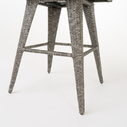 Outdoor Rattan Swivel Barstool With Water Resistant Cushion - Mixed Black / Dark Gray