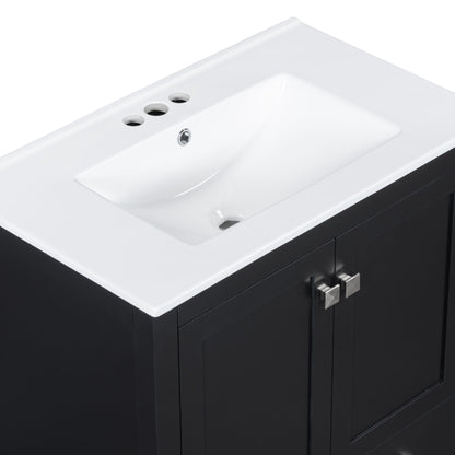 Bathroom Vanity With Single Sink, Combo Cabinet Undermount Sink, Bathroom Storage Cabinet With Two Doors And A Drawer, Soft Closing, Multifunctional Storage, Solid Wood Frame