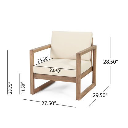 4 Pieces Acacia Wood Patio Furniture Set, Outdoor Furniture With Coffee Table, Patio Conversation Set Deep Seating With Soft Cushion, Porch Chairs For Backyard Porch Balcony - Brown Wash / Beige