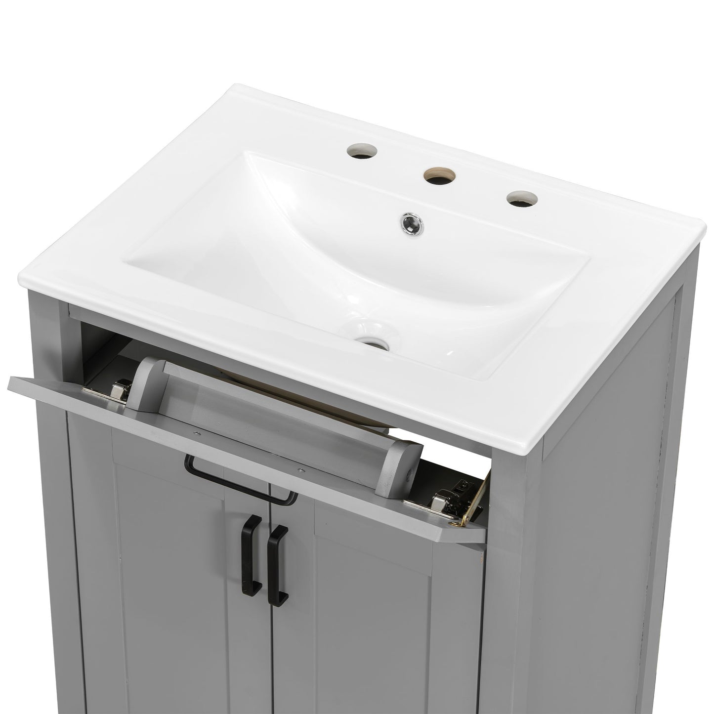 Bathroom Vanity With Ceramic Sink, Soft Close Doors, Flip Drawer, Double Layer Door Shelves