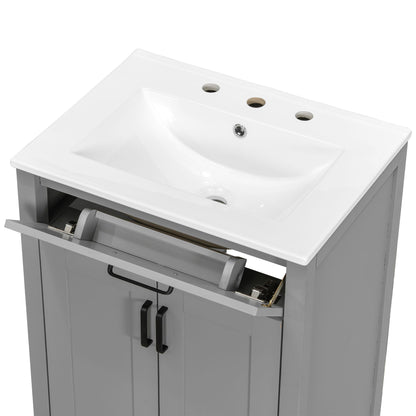 Bathroom Vanity With Ceramic Sink, Soft Close Doors, Flip Drawer, Double Layer Door Shelves