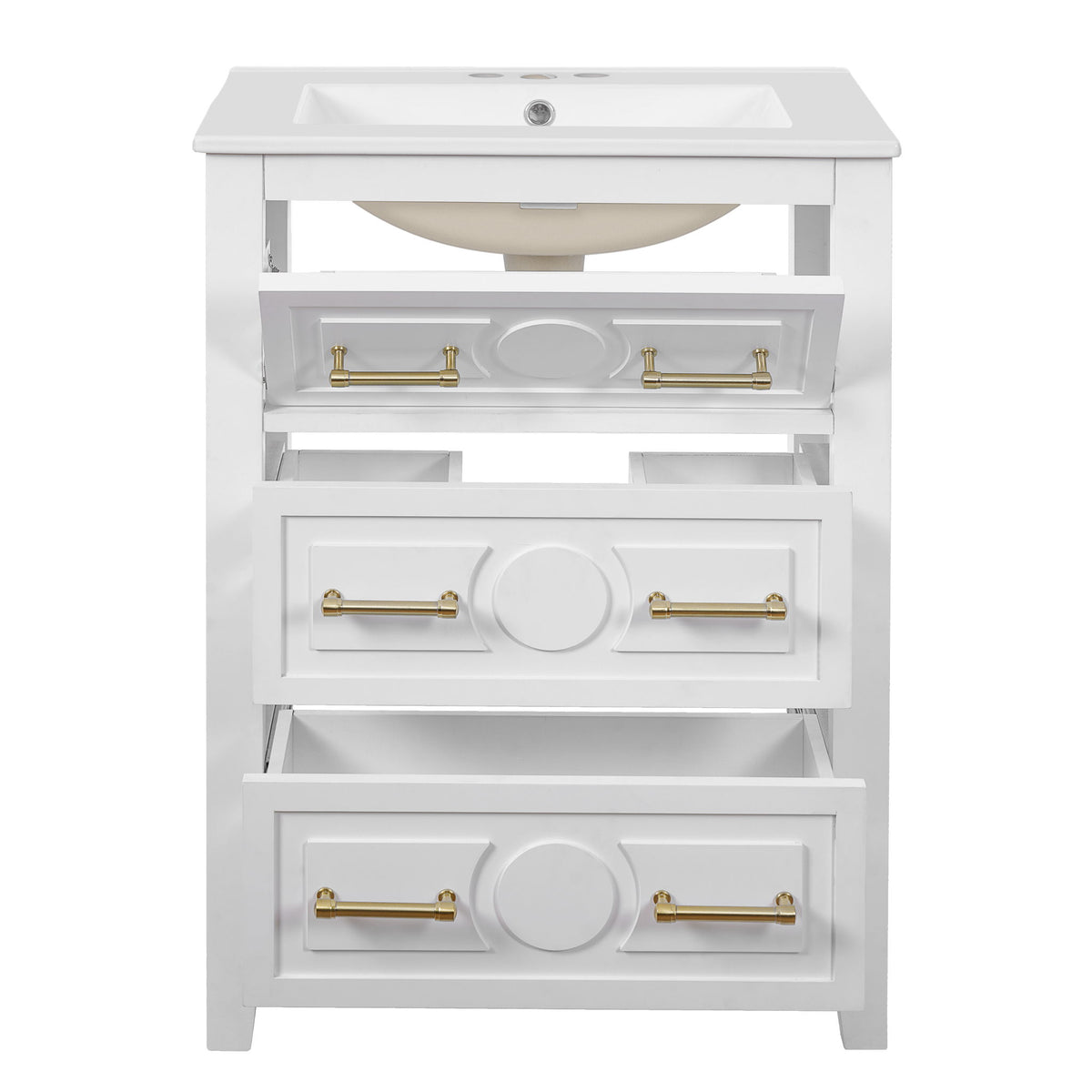 Bathroom Vanity With Sink, Free Standing Single Set, 3 Drawer Storage Cabinet
