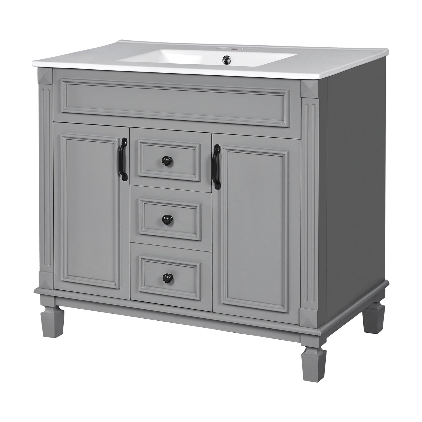 Bathroom Vanity With Top Sink, Mirror Cabinet, 2 Soft Closing Doors & 2 Drawers