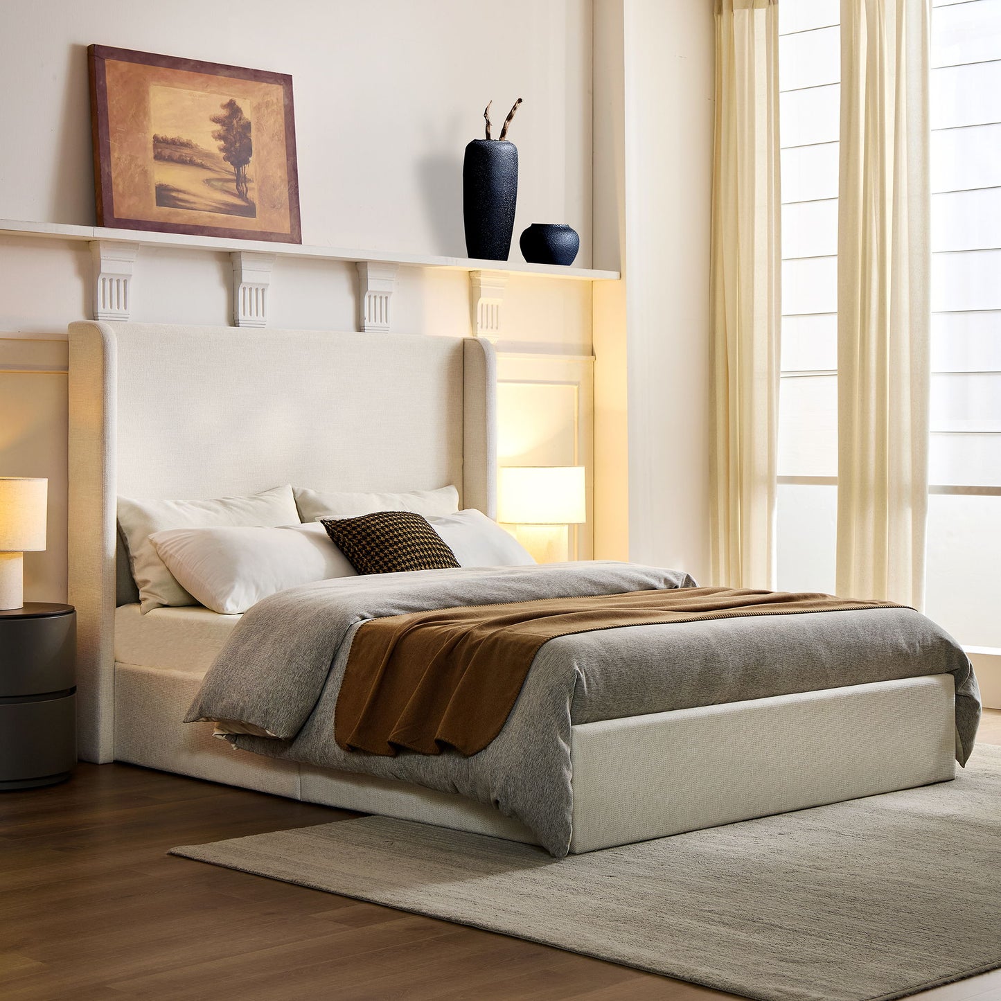 Carmen - Full Size Upholstered Wingback Bed - Ivory