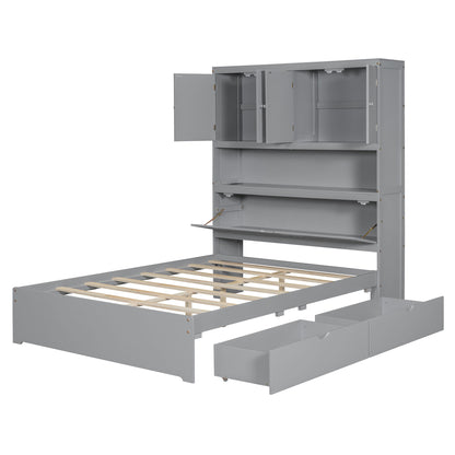 Platform Bed With USB, Storage Headboard & Drawers