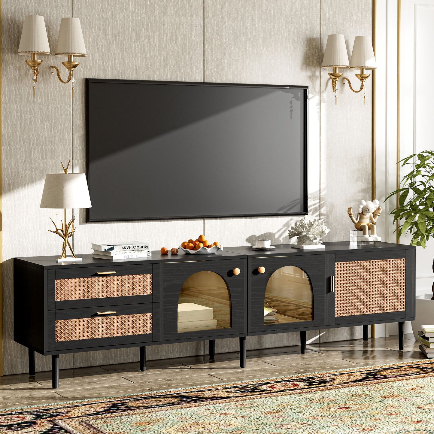 TV Stand With App-Controlled LED Lights, 2 Drawers & Door Storage
