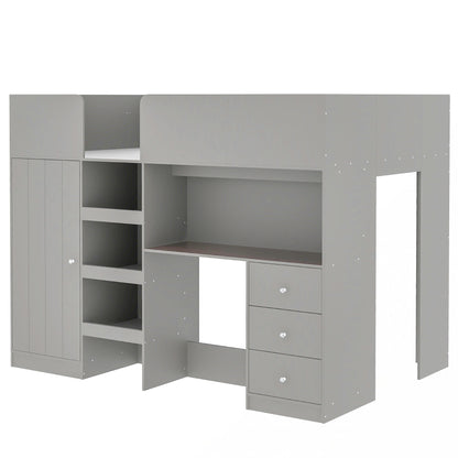 Loft Bed With Built In Wardrobe, Desk, Shelves, And Drawers