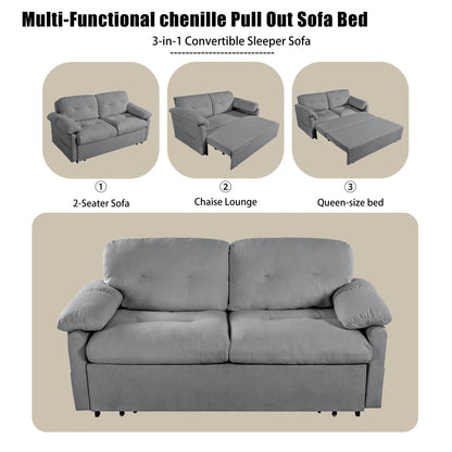 Convertible Pull Out Sofa Bed Queen Size, 3 In 1 With Side Storage